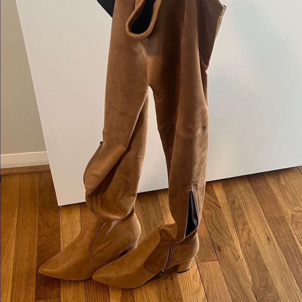 Brown Suede Knee-High Boots
